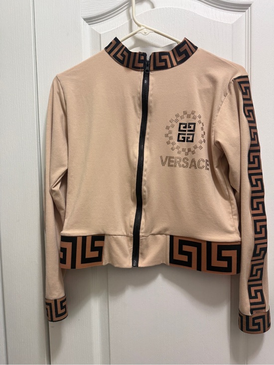 No brand Jackets & Blazers - A cute Beige Jacket with Black-Brown Greca Trim